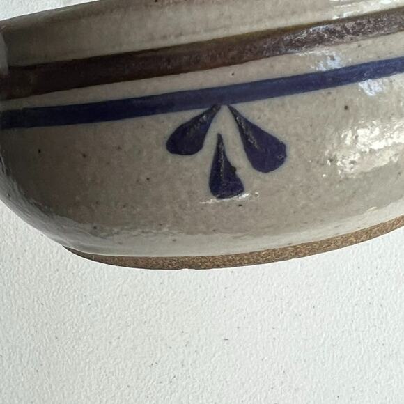 Studio Art Pottery Handmade Soup Bowl Handled Blue Striped Signed 5" X 3" - Picture 7 of 16